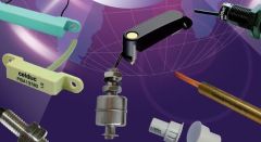 Different types of reed sensors on a purple background.